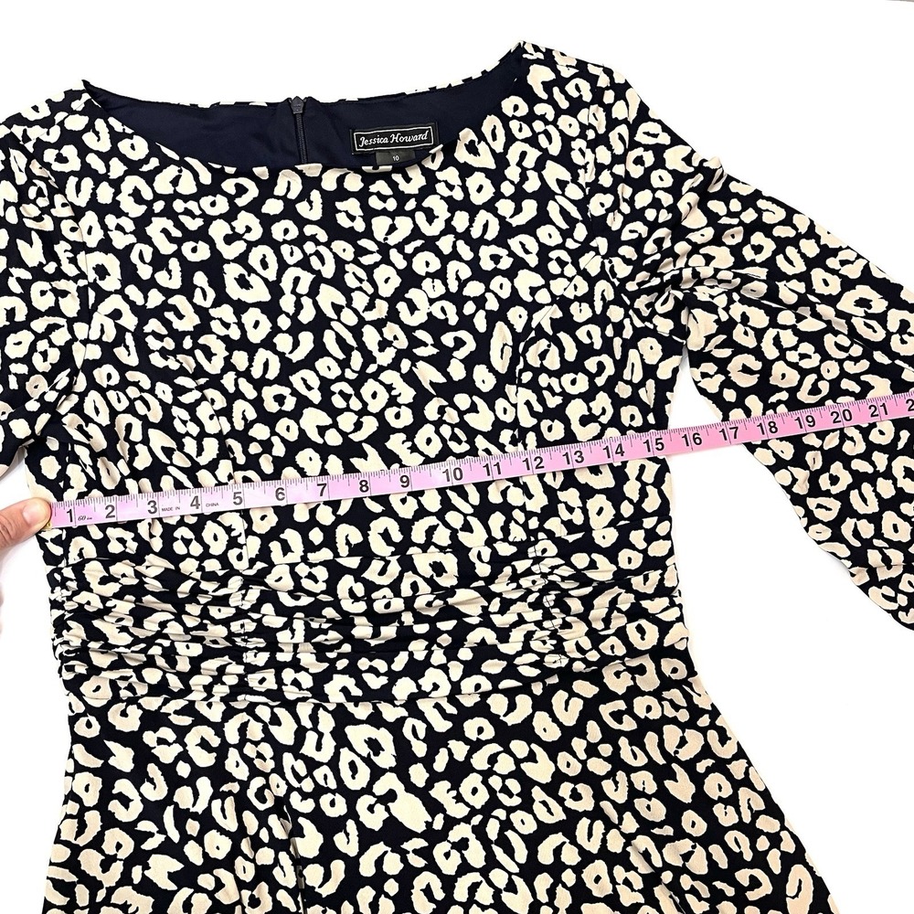 Jessica Howard Women's Black Lined Leopard-Print Ruched Midi Dress Size 10 NEW - Picture 10 of 10